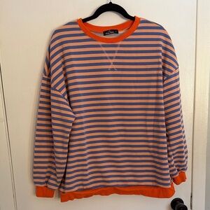 Orange and Blue Striped Women's Crewneck